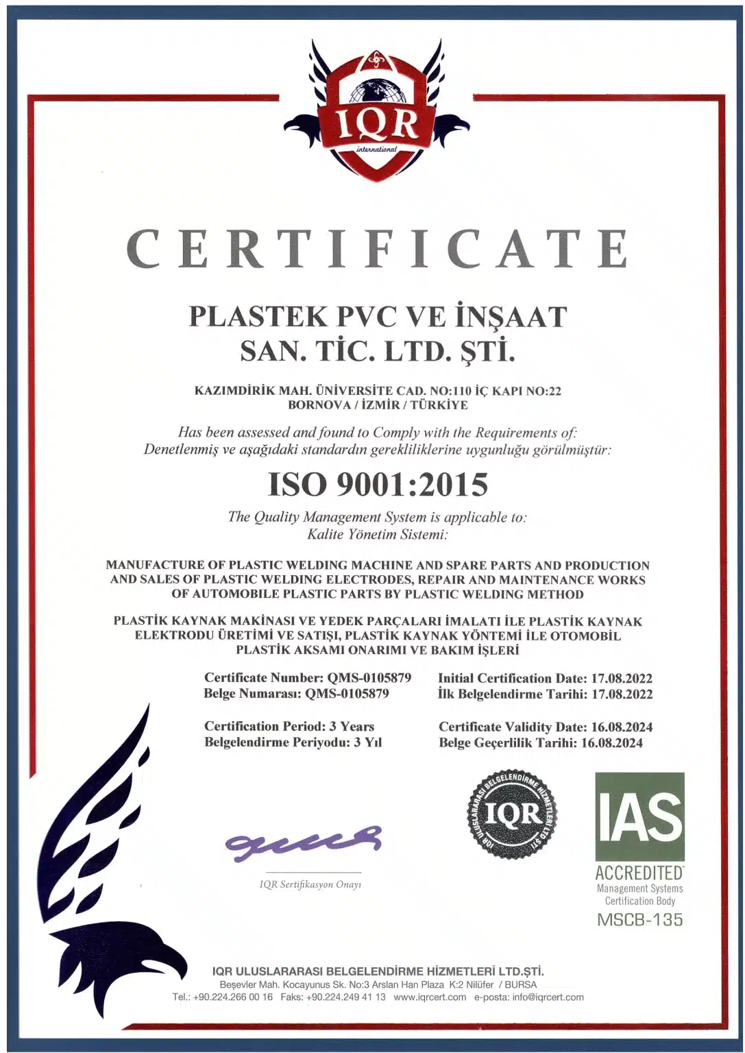 PLASTEK PVC ISO 9001